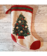 Needlepoint Stocking Vintage 10 Inch Candles on Christmas Tree Red Green - £17.45 GBP