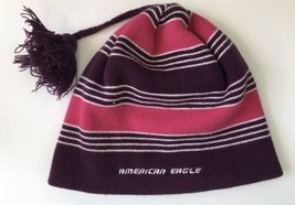 American Eagle Pink/Purple Tassel Pom-Pom Beanie Ski Hat Cap Womens Juniors - £7.82 GBP