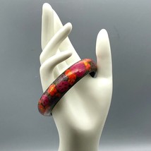 Vintage Hand Painted Lacquered Bangle, Red Poppy Flowers on Black Backgr... - $28.06