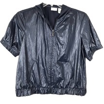 Chicos Zenergy Womens Jacket Size 1=Med Blue Shiny Short Sleeve Zip Hooded Y2K - £17.88 GBP