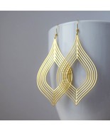Art deco earrings, Long leaf earrings, Large gold plated stainless steel... - £25.91 GBP