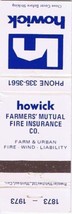 Matchbook Cover Howick Farmers Mutual Fire Insurance - £0.56 GBP