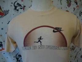 Vtg 70&#39;s 80&#39;s  Super Rare T shirt Tan TeeThere Is No Finish Line - £77.76 GBP