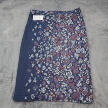 Maeve Skirt Women M 15W Blue Floral Sketch Pencil Cut Back Slit Bottom - $22.75