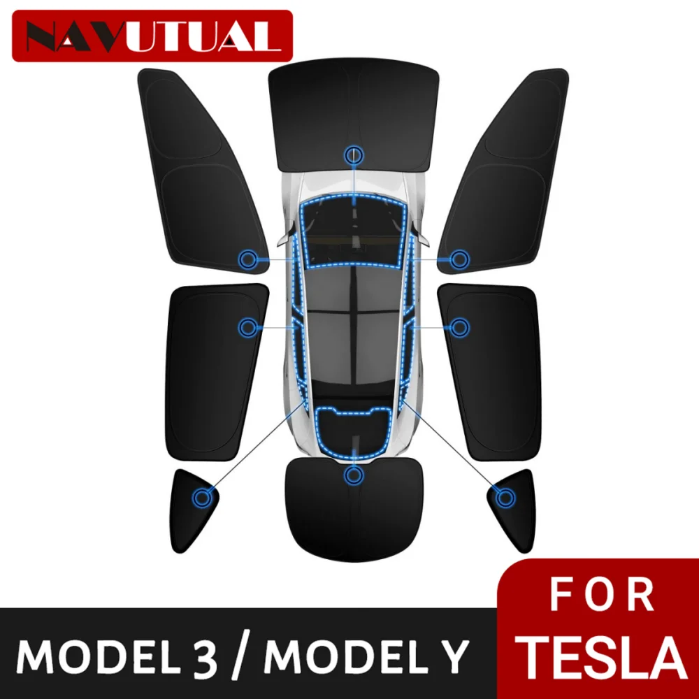For Tesla Model Y Sunshade Side Windows Camping Sunshade Front Rear Windshield - £21.46 GBP+