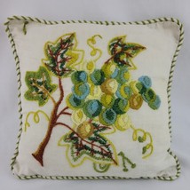 Floral Crewel Pillow Linen Handmade Finished Green 13&quot; Embroidery 3D Boho Vtg - £18.27 GBP