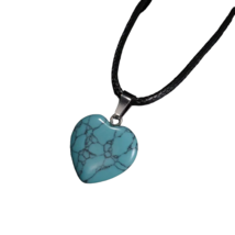 Boho-Chic Natural Stone Heart Pendant on a Black Cord - New - Turquoise - £13.53 GBP