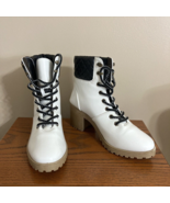 Qupid Womens Boots Chunky Wide Heel White Black Lace Up Sz 9 Faux Leathe... - $20.41 CAD