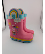 Peppa Pig Girls Size 5-6 Rain Boots Pink Rainbows 5 6 Rainbow Rubber Boot - $9.74