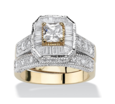 Princess Cz Vintage Bridal Gp 2 Ring Set 14K Gold Sterling Silver 6 7 8 9 10 - £159.86 GBP