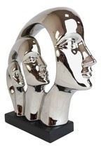 Silver Plated Ceramic Abstract Modern Gallery Art 3 Faces Family Unit Figurine - £32.16 GBP