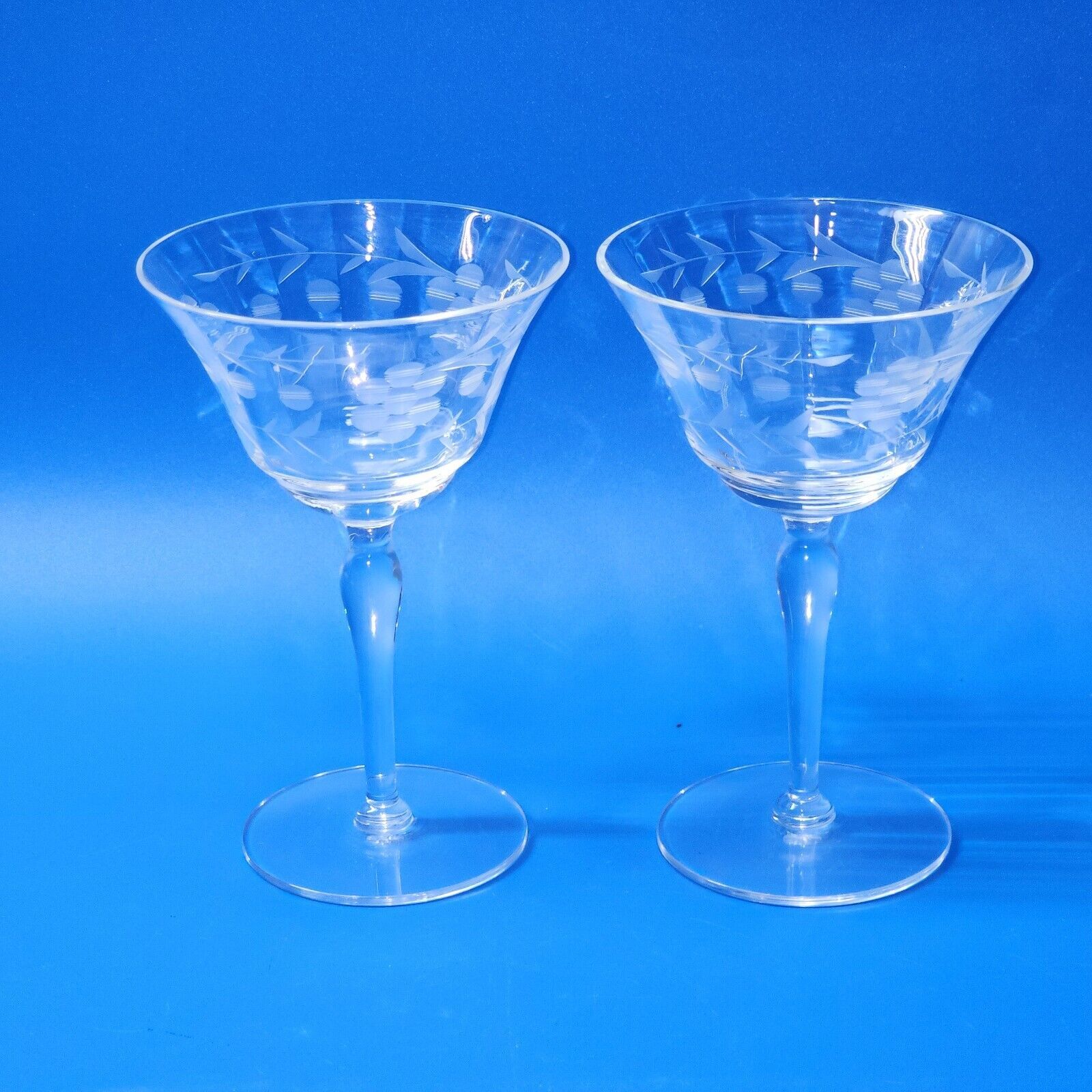 Vintage Libbey Glass GLENMORE Floral Etched 6” Champagne Glasses - Pair Of 2 - $24.79