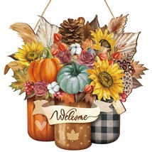 Fall Welcome Door Sign Gnome Hanging Door Decor Thanksgiving Wooden Sign Autumn  - £13.09 GBP