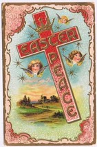 Postcard Embossed Easter Peace Greeting Angels Over Town 1911 - £3.11 GBP