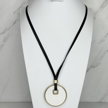 Chico&#39;s Black and White Reversible Pendant Gold Tone Necklace - £15.76 GBP