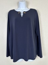 Tahari Womens Size L Navy Blue Toggle Neck Stretch Blouse Long Sleeve - £7.77 GBP