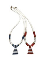 2 Santo Domingo Handmade Natural Blue and Red Coral Inlay Heishi Beaded Necklace - £27.16 GBP
