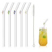 5 Pcs Reusable Straws Clear Glass Straws Colorful Flower Design Size 7.8&quot; X 8Mm  - £18.17 GBP