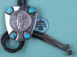 c1978 Frank Patania Jr modernist sterling bolo turquoise &amp; Mexican 100 Peso - £618.90 GBP