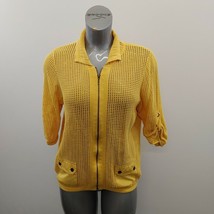 Tanjay Women&#39;s Mesh Full Zip Jacket Size Medium 3/4 Roll Tab Sleeves Cotton - $11.04 CAD