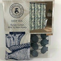 Caribbean Joe Deep Sea Coastal Fabric Shower Curtain and 12 Shell Hooks Seahorse - £31.65 GBP