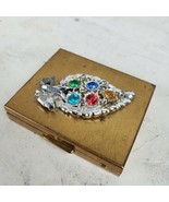 Vintage Compact Gold Tone w/ Silver Beaded Leaf on Cover 2 Inch - €18,95 EUR