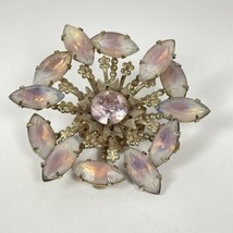 Vintage Moonglow Purple Pink Crystal Rhinestone Flower Brooch 2 1/4&quot; Unsigned - $28.93