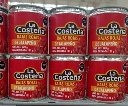6X LA COSTENA RED JALAPENO SLICES ( RAJAS ROJAS DE JALAPENO ) 6 CANS  22... - $30.68