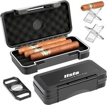 Cigar Travel Portable Humidor Case w Cigar Cutter &amp; Stand Holds up to 4 Cigars - £27.61 GBP