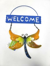 Metal Dragonfly Welcome Sign - Blue &amp; Yellow - New - £8.76 GBP