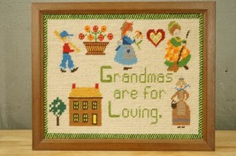 Vintage Primitive Framed Art Wool Thread Needlepoint Grandmas Are For Lo... - $29.44