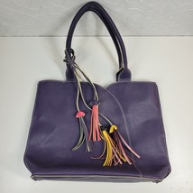 Mellow World Allure Fashionable Tote Bag Purple Tasseled Pebbled Vegan Leather - $25.93