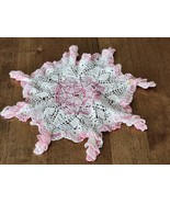 VINTAGE CROCHET DOILY PINK WHITE SUNBURST PATTERN  - £7.51 GBP