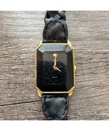 Vintage Lorus Watch Women Black Gold Tone Leather Hong Kong - $341.51 MXN