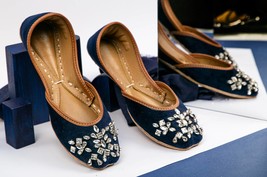 Bling Blobs - Blue Base Crystal Embellished Wedding Flat shoes Jutis Silver Wedd - £95.32 GBP
