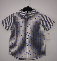 NWT! Boys Short-Sleeve button-up Striped Sailor Shirt Boys Sz XS 5 Blue Gray - £6.21 GBP