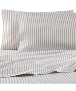 Twin Taupe Ticking Stripe Flannel Sheet Set Ivory Taupe Cabin Lodge Camp... - £63.36 GBP