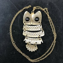 Bronze colored Tiered Owl Statement Necklace with Black Eyes - £7.58 GBP