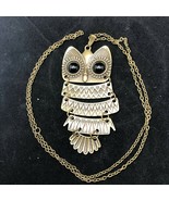 Bronze colored Tiered Owl Statement Necklace with Black Eyes - £7.43 GBP