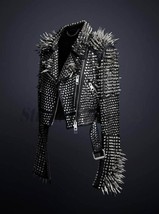 Handmade Mens Punk Black White Full Silver Long Spiked Studded Unique Rock Steam - £208.62 GBP