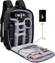 Cwatcun Camera Backpack Professional Dslr Bag With Usb Charging Port Rain, Black - $77.94