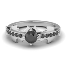Bat Design Engagement Ring 2.30Ct Round Black Moissanite 14k White Gold Size 6 - £213.31 GBP