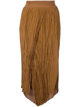 NWT Vince Crinkle Pleated Midi in Teakwood Brown Asymmetrical Pull-On Skirt S - £72.57 GBP