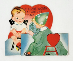 1940&#39;s Wizard With Crystal Ball Fold Open Stand Up Valentine - $13.37