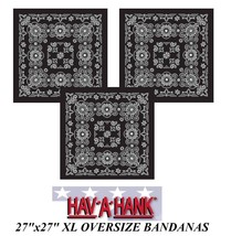 3 Hav-A-Hank Xl Big Size Black Paisley 27&quot; Bandanna Head Wrap Face Mask Scarf - £15.81 GBP