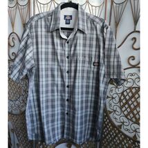 Authentic Dickies Mens Plaid Button Up Short Sleeve Shirt Cotton Gray Si... - $15.84