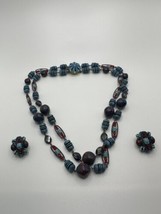 Vintage W German Blue Red Earring Necklace Set 18&quot; - £38.98 GBP
