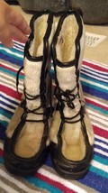 Vintage 60s Yodelers Platform Lace Up Off White Boho Hippie Boots Women&#39;s Sz 7.5 - £58.80 GBP