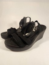 Crocs Womens Leigh Sandal Size 9  Ankle Strap Wedge Heel Black Canvas Suede... - £20.69 GBP