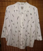 Chico&#39;s Sz.2.5 (14) Alphabet Letter Print No-Iron Button-Up Shirt White/... - $27.80